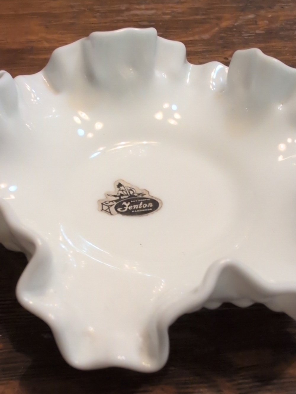 Fenton White Ruffled Milk Glass Serving Bowl